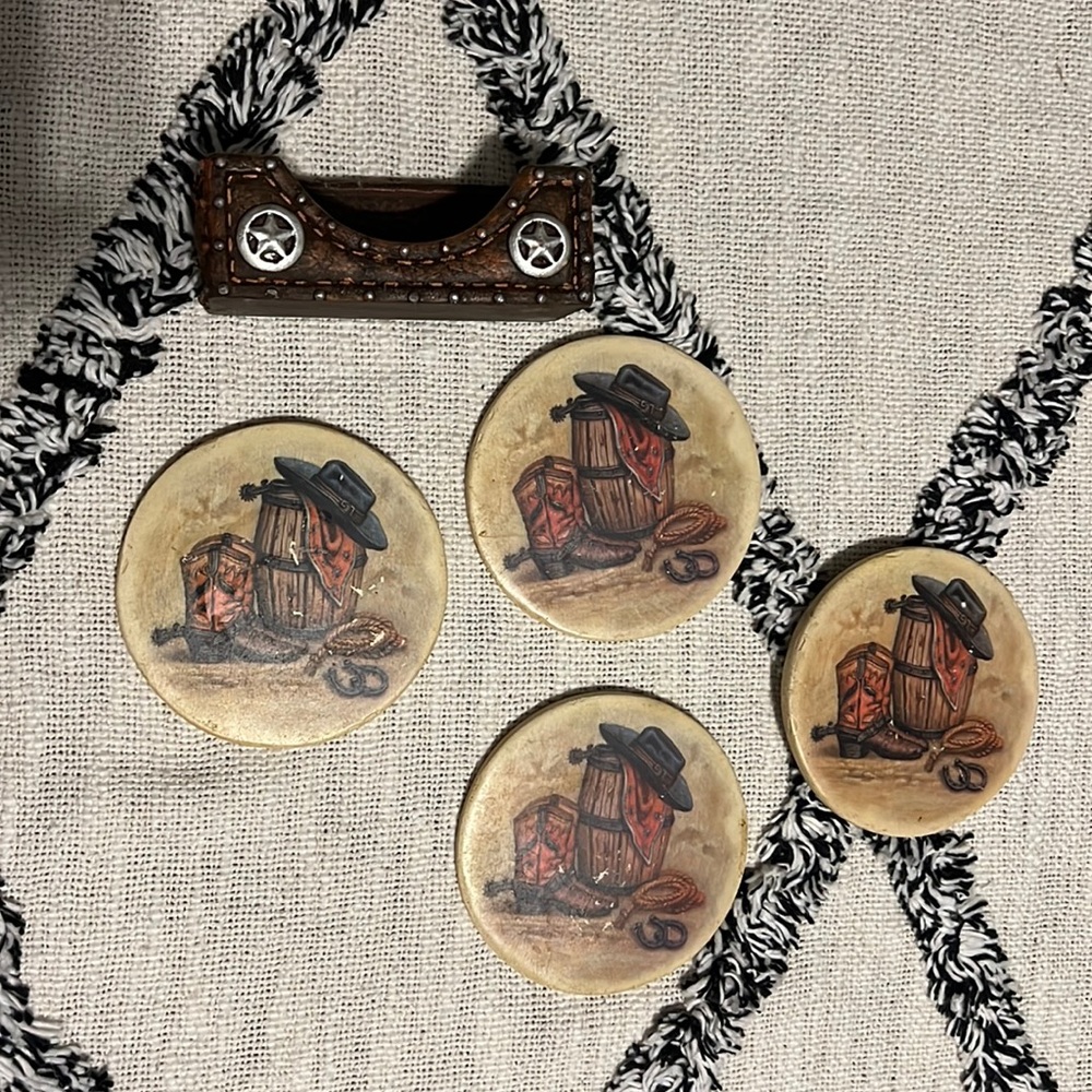 Western coaster set. Some have scratches